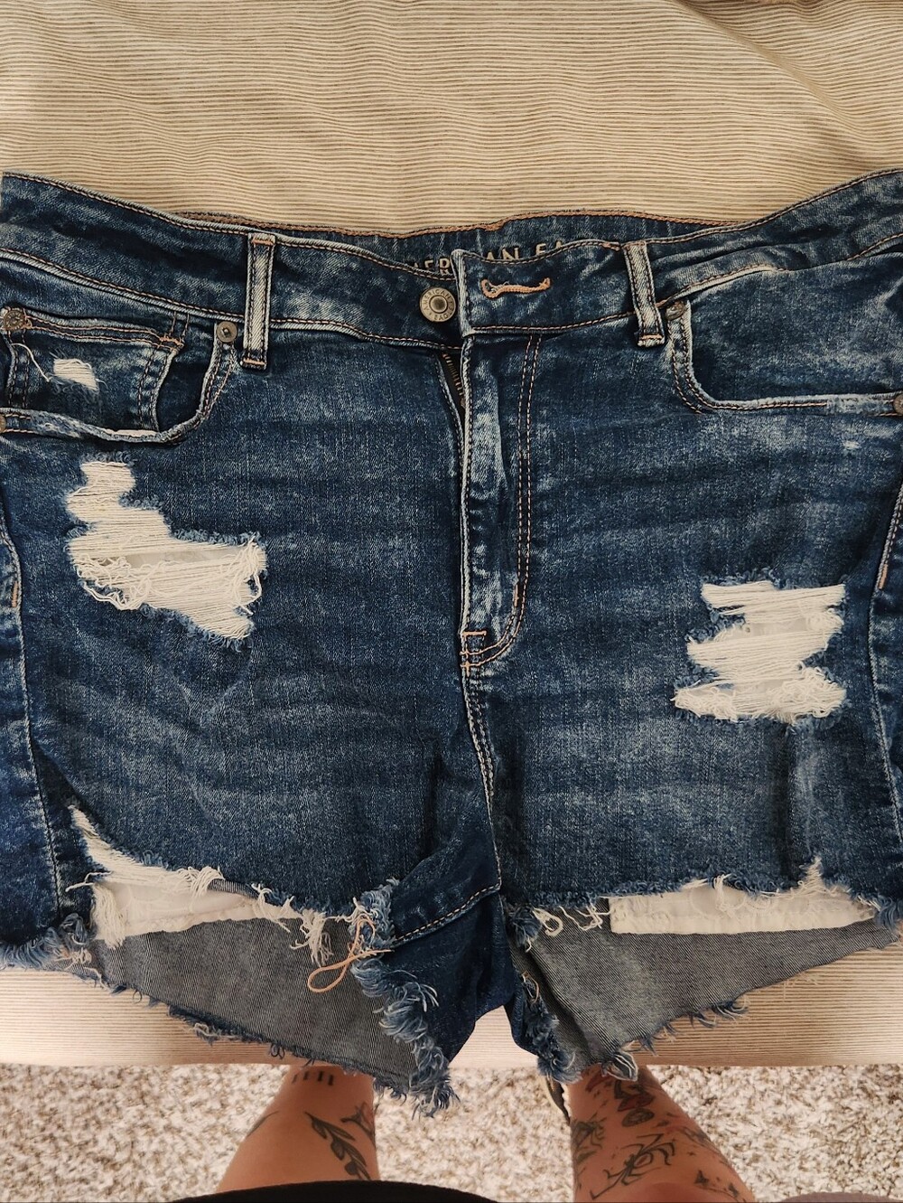 American Eagle Outfitters Distressed Dark Blue Jean Shorts